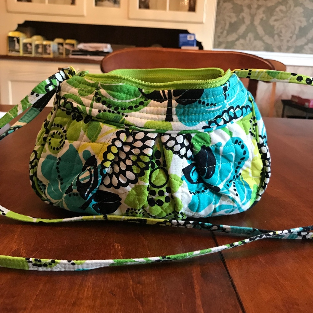 Green floral Very Bradley long strap mini purse